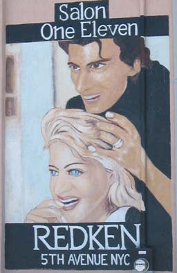 Mural of hair stylist and customer