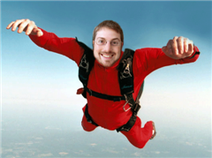 Artist's rendition of Chris skydiving